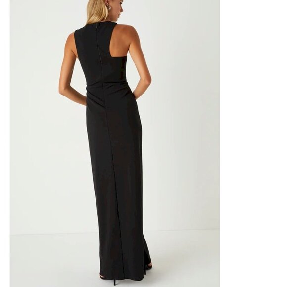 Lulus Poised Preparation Black Asymmetrical Column Maxi Dress Size XS NWOT - Picture 3 of 4